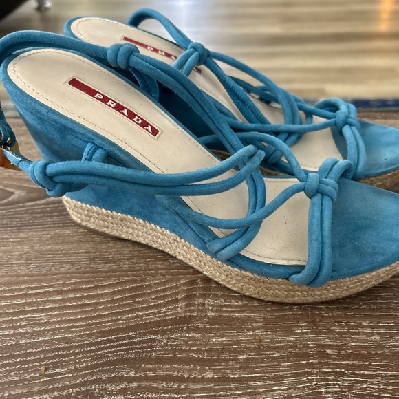 Prada Capri Wedges Blue Suede Size 7 - Picture 1 of 6